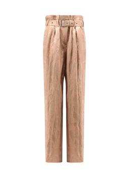 Dries Van Noten Damasked Linen And Viscose Trouser With Belt