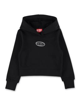 Kid - Diesel Black Cotton Hoodie With Oval D Logo