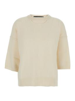 Federica Tosi White Sweater With Dropped Shoulder And Three-quarter Sleeve In Wool And Cashmere Blend Woman