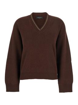 Fabiana Filippi Brown V-neck Sweater In Wool And Silk Blend Woman