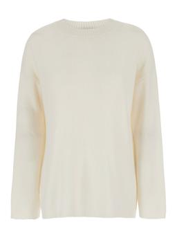 Allude White Relaxed Crewneck Sweater In Cashmere Woman