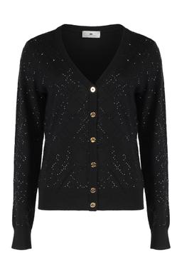 Elisabetta Franchi Cardigan In Wool With Crystals