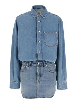 Haikure tamu Blue Dress With Drop Shoulders And Logo Patch On The Back In Cotton Woman