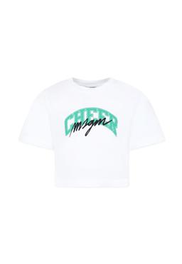 MSGM White T-shirt For Girl With Logo