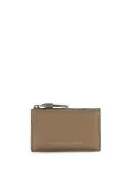 Brunello Cucinelli Leather Card Holder With Grain And Shiny Zipper Pull