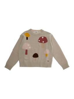 Il Gufo Beige Crew Neck Sweater With Front Embroidery In Wool Girl
