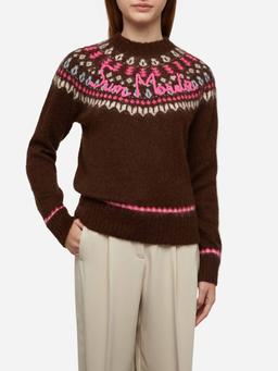 MC2 Saint Barth Brown Sweater Queen Nordic Soft With Fair Isle Jacquard And Sun Moritz Embroidery