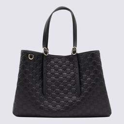 Gucci Black Leather Emblem Big Totes