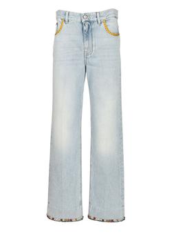 Valentino Denim Trousers With Embroidered Flower Trim
