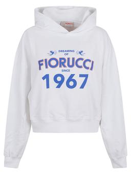 Fiorucci White Dreaming 1967 Print Boxy Fit Cropped Hoodie