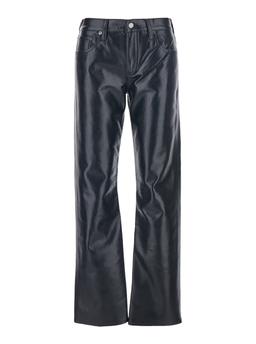 AGOLDE Black Pants With Belt Loops In Leather Blend Woman