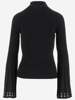 Blumarine High-neck Sweater With Flared Sleeves
