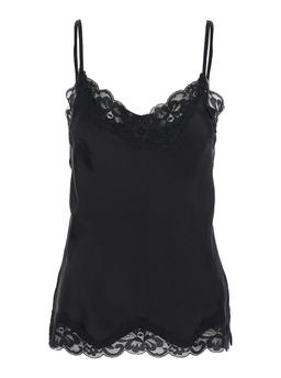 Gold Hawk Black Sleeveless Top With Adjustable Spaghetti Straps And Floral Emellishment In Silk Woman