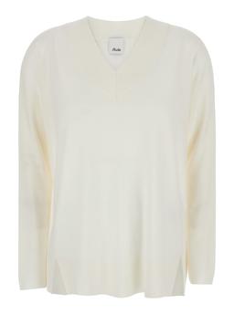 Allude White Sweater With V Neck In Wool Woman