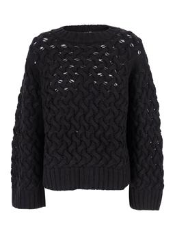 Parosh Dark Brown Crewneck Sweater With Ribbed Trims And Braided Design In Wool Woman