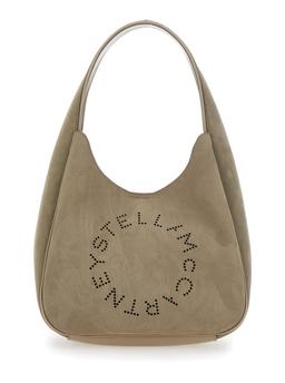 Stella McCartney Beige Shoulder Bag With Maxi Logo Lettering On The Front In Ecosuede Woman