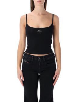 Diesel Ribbed Stretch Cotton Top With Metallic Oval D Logo