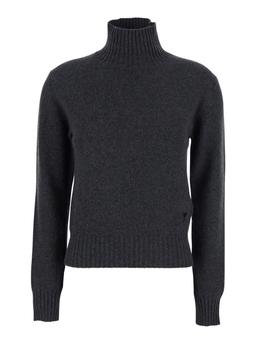 Ami Alexandre Mattiussi Grey Turtleneck Sweater With Ribbed Trims In Cashmere Woman