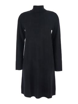 Allude Black Turtneleck Dress With Straight Hem In Wool Woman