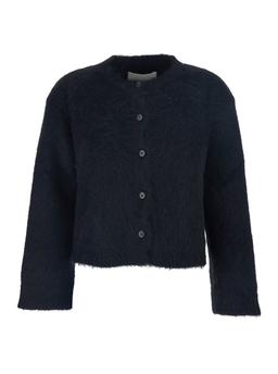 Antonelli marzia Black Crewneck Cardigan With Ribbed Trims In Wool Woman