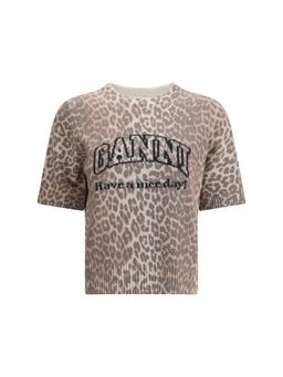 Ganni Leopard Print Short Sleeve Sweater
