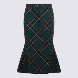 Alexander McQueen Navy Green And Yellow Wool Tartan Pencil Skirt