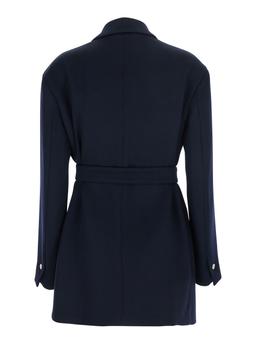 Tela nomade Blue Double-breasted Jacket With Peak Revers And Belt In Wool Woman
