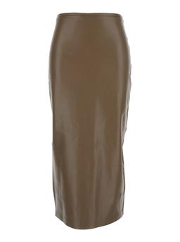 Norma Kamali Brown High-waist Skirt With Back Zip Closure In Eco Leather Woman