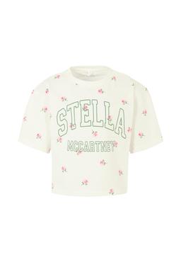 Stella McCartney Kids Ivory Crop T-shirt For Girl With Flowers And Logo