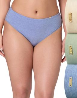 Bali Cotton Collection Hi-Cut Underwear, 3-Pack Tropical Sand H/Seagrass/Blue Heather 5 Women's