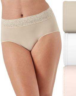 Bali Modern Seamless Lace Trim Brief Underwear, 3-Pack Almond/White/Light Buff 5 Women's