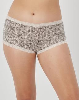 Maidenform One Fab Fit Microfiber Boyshort Underwear With Lace Classic Leopard Sandshell/Sandshell 6