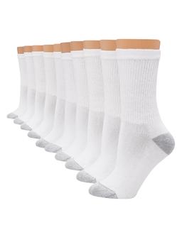 Hanes Women's Athletic Crew Socks, Full Sole Cushion, 10-Pairs White 5-9