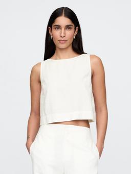 Linen-Blend Crop Shell Tank Top