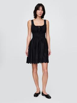 Linen-Blend Smocked Mini Dress