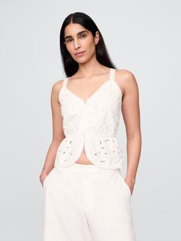 Linen-Blend Eyelet Peplum Top
