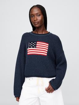 100% Cotton Cropped Oversized Americana Rib Sweater