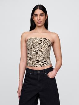 Linen-Blend Strapless Corset Crop Top