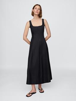 Linen-Blend Square-Neck Maxi Dress