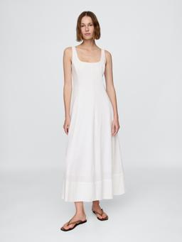 Linen-Blend Square-Neck Maxi Dress