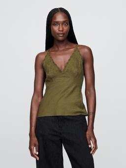Linen-Blend Embroidered Halter Top