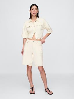 11" Mid Rise French Terry Denim Longline Shorts