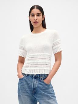 Linen-Blend Pointelle Sweater Crop Top