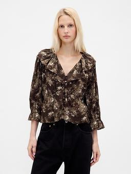 Ruffle Collar V-Neck Top