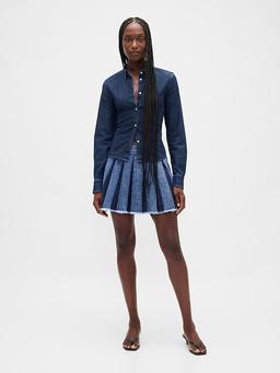 Pleated Denim Mini Skirt