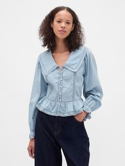 Collared V-Neck Peplum Top