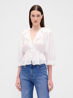 Ruffle Collar V-Neck Top