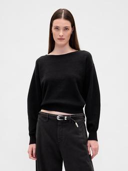 CashSoft Stretch Lantern-Sleeve Crop Sweater