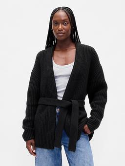 Cotton-Blend Wrap Cardigan Sweater