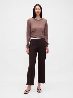 High Rise Twill Straight Ankle Pants